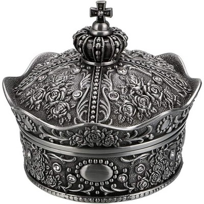 Vintage Jewelry Box, Antique Crown Design Trinket Treasure Chest Storage Organizere