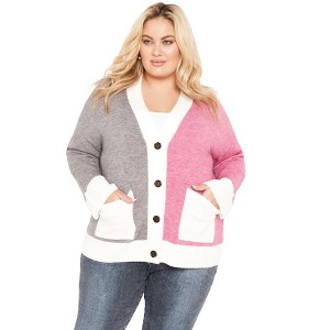 Avenue Women's Plus Size Zola Colour Block Cardigan - 1 of 4