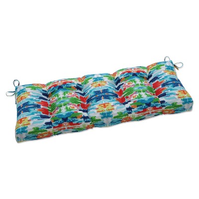 48" x 18" Outdoor Tufted Bench/Swing Cushion Abstract Reflections Multi Blue - Pillow Perfect