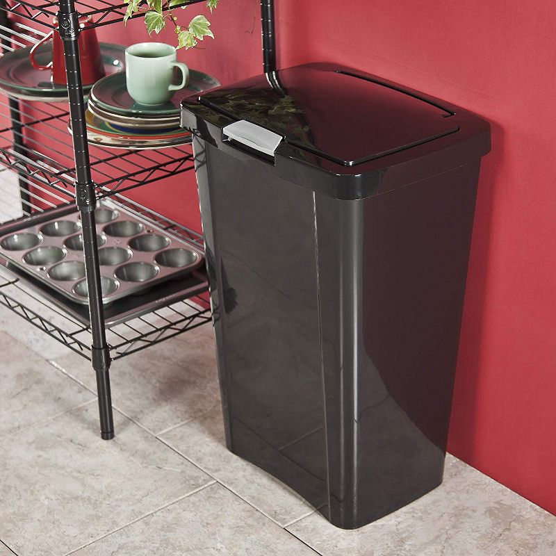 Sterilite 13 Gallon TouchTop Narrow Plastic Wastebasket with Secure Titanium Latch for Kitchen, Bathroom, and Office Use, Black (16 Pack), 4 of 6
