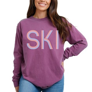 Ski Pastel - Women's Garment Dyed Long Sleeve Graphic T-Shirt - 1 of 4