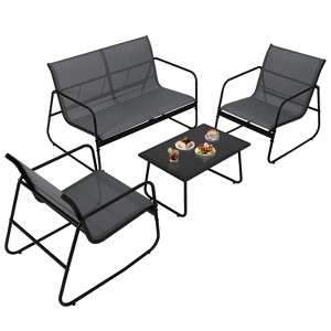 4 Piece Outdoor Patio Conversation Set, 2 Chairs, 1 Love Seat and Glass Top Coffee Table, Dining and Patio Chair Set, for Backyard Porch Pool - 1 of 4