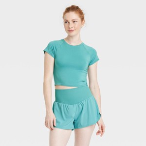 Women's Knit Cropped Short Sleeve Top - JoyLab™ - 1 of 3