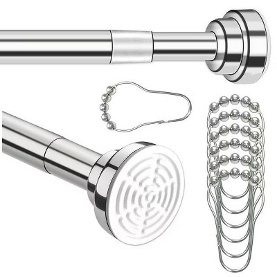 LunaLulinlk Shower Curtain Rod, 32-84(2.6-7ft) Inches with 12Pcs Shower Curtain Rings Adjustable Spring Tension Rod