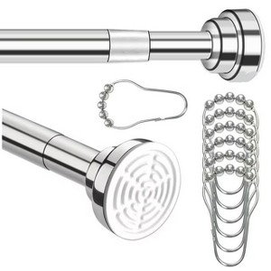 LunaLulinlk Shower Curtain Rod, 32-84(2.6-7ft) Inches with 12Pcs Shower Curtain Rings Adjustable Spring Tension Rod - 1 of 4