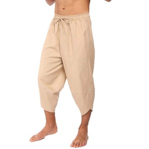 COOFANDY Men's Linen Harem Capri Pants Lightweight Loose 3/4 Shorts Drawstring Elastic Waist Casual Beach Boho Yoga Trousers - 1 of 4