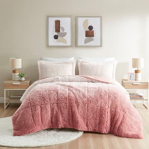 Racxily Ombre Shaggy Fur Comforter Set,  Gradient Design with Faux Mink Reverse - 1 of 4
