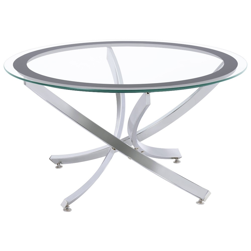 Photos - Dining Table Brooke Round Coffee Table with Glass Top Chrome - Coaster