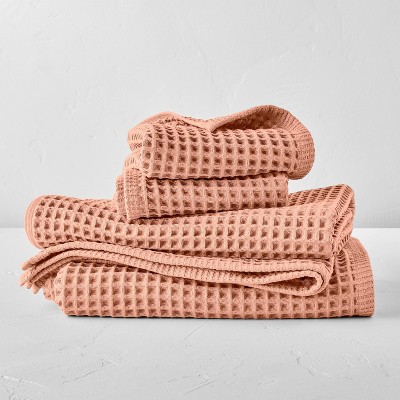 4pc Decorative Waffle Bath Towel Set Peach - Casaluna™