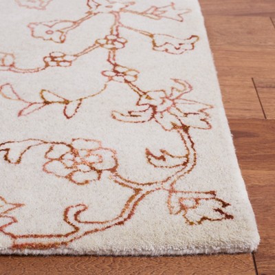 Ivory and Rust Floral Hand-Tufted Wool Area Rug, 3' x 5'