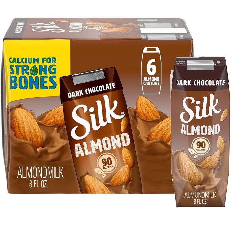 Silk Shelf-Stable Dark Chocolate Almond Milk - 6ct/8 fl oz Boxes, 1 of 8