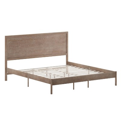 Taylor & Logan King Amara Wooden Platform Bed with Headboard Brown: 5-Year Warranty, Wood Frame, No Box Spring Needed