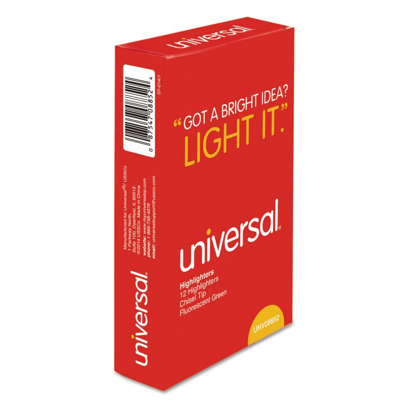 UNIVERSAL Pocket Clip Highlighter Chisel Tip Fluorescent Green Ink Dozen 08852, 3 of 9