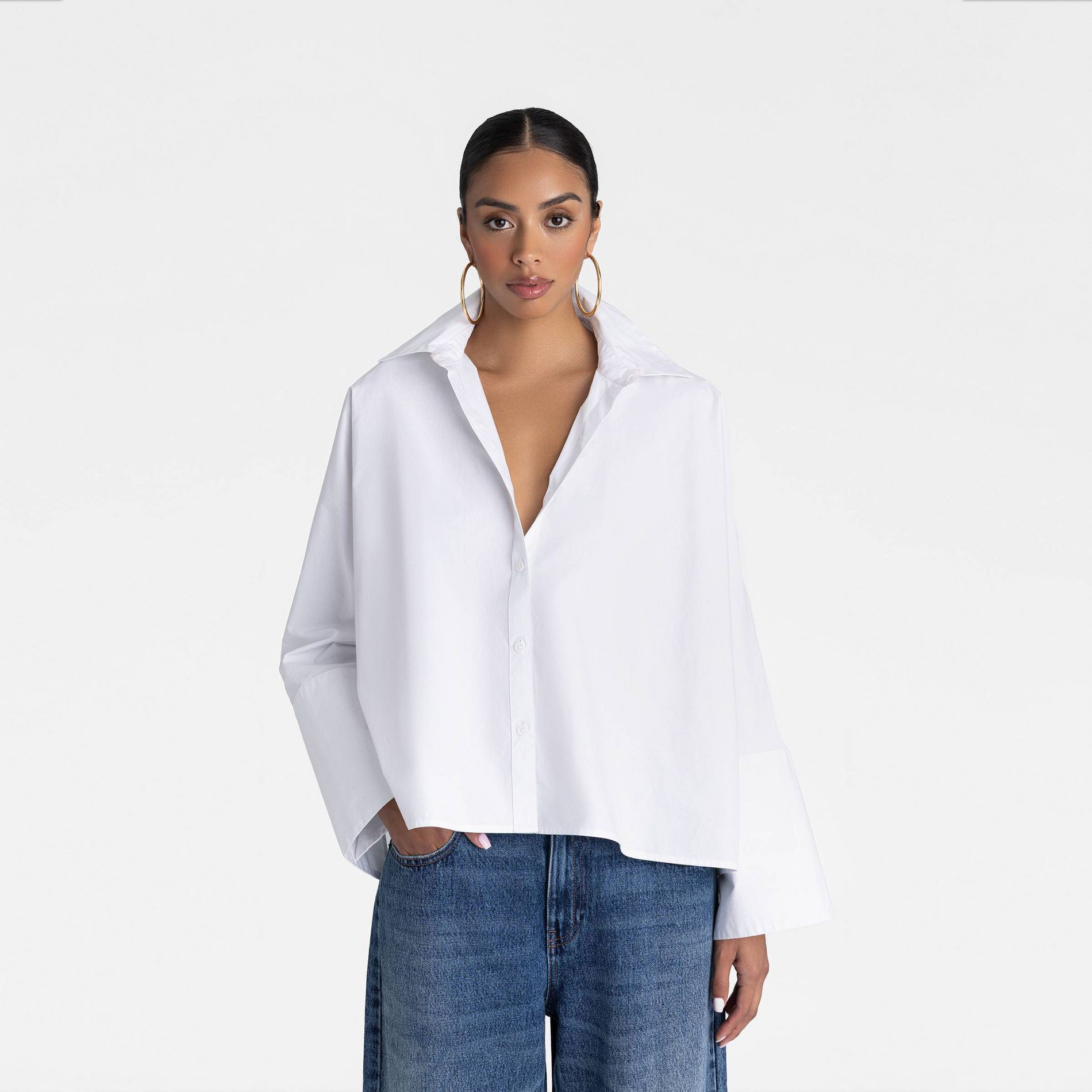 KBB by KAHLANA Women's Long Sleeve 'The Convertible Sleeve Shirt' - White
