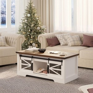 47.2" Farmhouse Rustic Lift-Top Coffee Table – Multifunctional Design with Sliding Barn Door - 1 of 4
