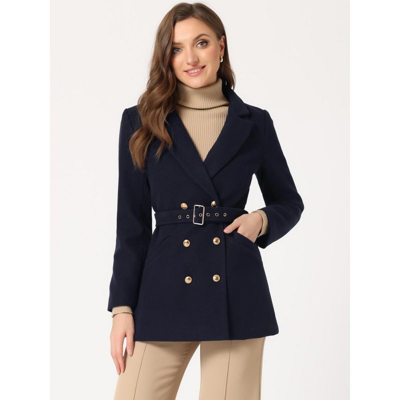 Allegra K Women's Double Breasted Work Office Elegant Winter Notched Collar Coat, 2 of 6