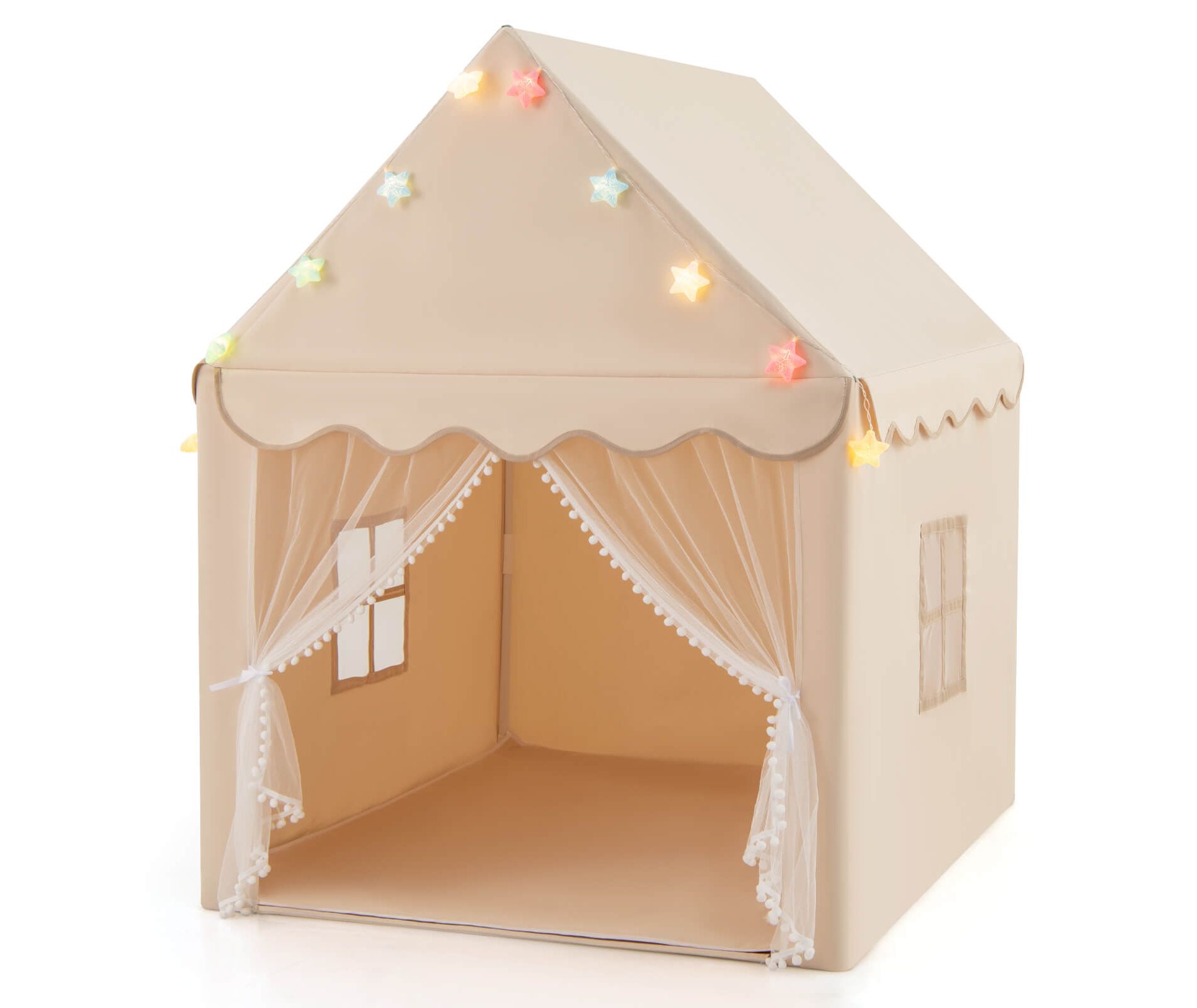 Infans Kids Playhouse Tent Large Castle Fairy Tent w/Star Lights Mat Beige
