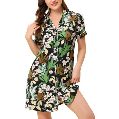 Cheibear Womens Nightgown Pajama Satin Sleepshirt Button Down Floral ...