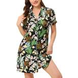 cheibear Womens Nightgown Pajama Satin Sleepshirt Button Down Floral Lounge Shirt Dress