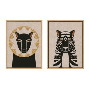 Kate and Laurel Sylvie Lion Profile Neutral Linen and Tiger Profile Neutral Linen Framed Canvas Art Set by Hannah Beisang - 1 of 4