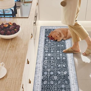 Vintage Floral Area Rug - Machine Washable, Waterproof, Super Soft Faux Wool Carpet, Non-Slip Low Pile, Kid & Pet Friendly, for Bedroom, Living Room - 1 of 4