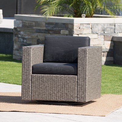 DOMETOUR PUERTA MP1 Swivel Patio Chair with Cushions (Single, Mix Black / Dark Grey)