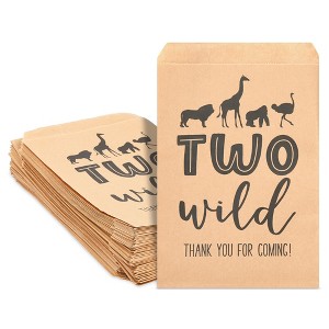 Blue Panda 100 Pack Two Wild Kraft Paper Treat Bags for kids 2nd Birthday, Party Favors Cookie Goodie Gift Bags for Decorations, 5 x 7.5 in - 1 of 4