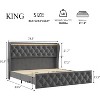 coucheta LED Platform Bed Frame with Charging Station, Velvet Upholstered High Button Wingback Headboard - 2 of 4