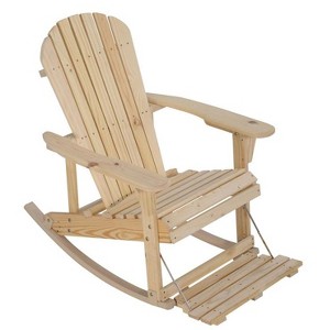Jiallo Zero Gravity Collection Natural Adirondack Rocking Chair with Built-in Footrest - 1 of 4