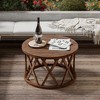 JIONJOY X-Leg Round Coffee Table with Distressed Wood Top - Brown - 3 of 4