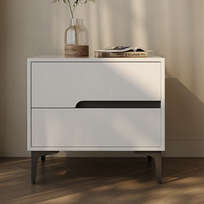 POVISON Modern Bedroom Nightstand, White Nightstand with Two Pine Wood Drawers, 19.69 Inches