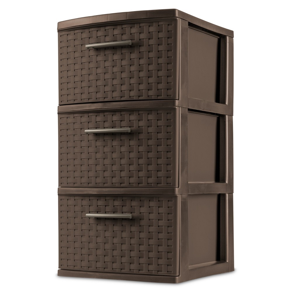 Sterilite 3 Drawer Weave Tower Plastic, Espresso, Set of 2