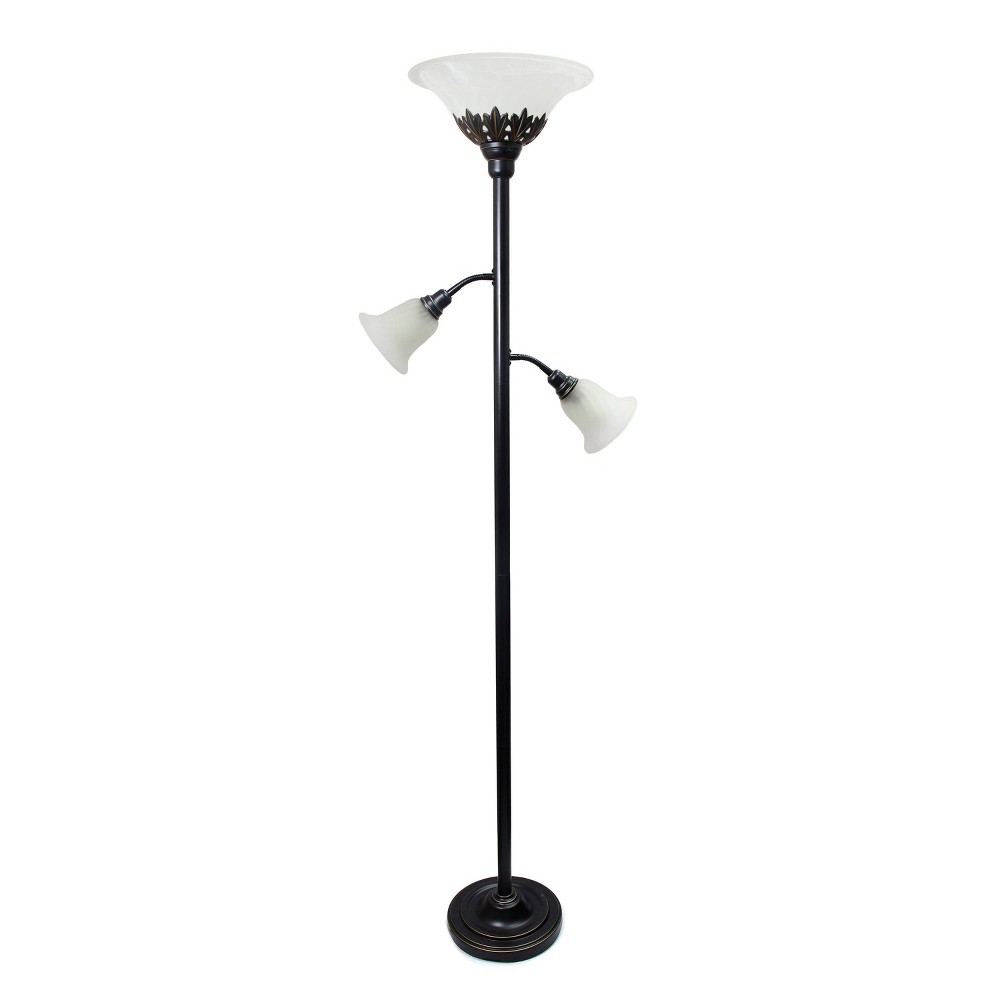 Photos - Floodlight / Street Light Torchiere Floor Lamp with 2 Reading Lights and Scalloped Glass Shades Bron