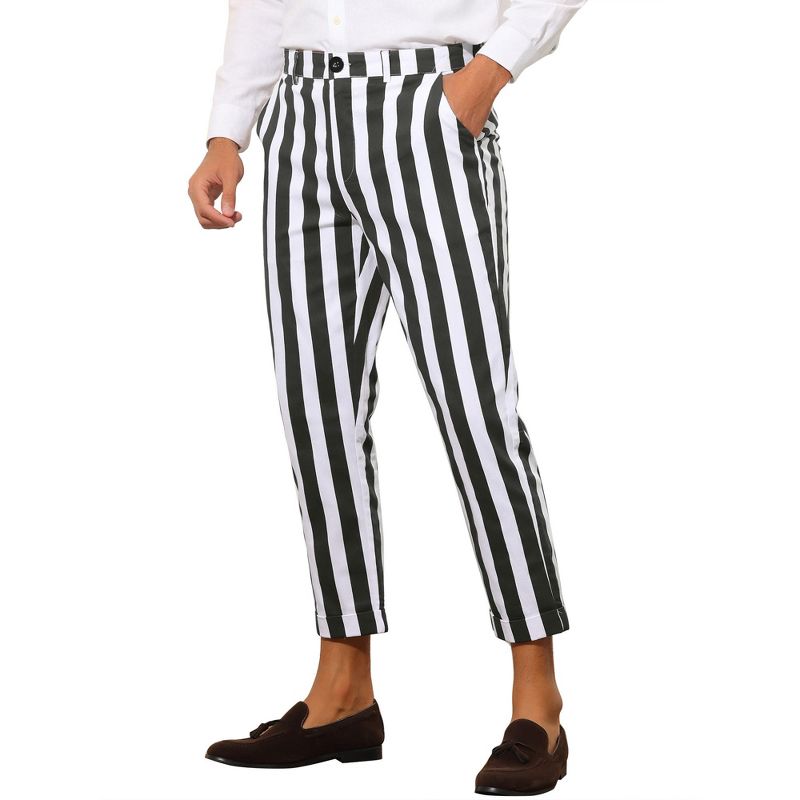 Lars Amadeus Men's Slim Fit Flat Front Business Striped Cropped Pants, 1 of 6