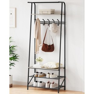 Hall Tree With Shoe Storage Bench, 4-In-1, Steel Frame With 5 Hooks for Entryway, Freestanding Coat Rack Stand for Living Room, Bedroom - 1 of 4