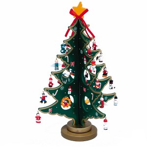 Kurt Adler 11.75-Inch Wooden Tree with Miniature Wooden Ornaments, 25 Piece Set - 1 of 4