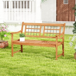 Costway Outdoor Acacia Wood Bench 2-Person Patio Bench with Slatted Seat &  Backrest - 1 of 4