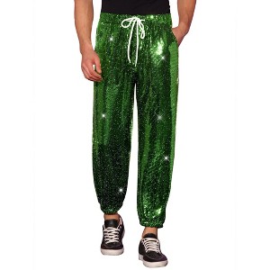 INSPIRE CHIC Men's Elastic Waist Nightwear Club Shiny Sequins Joggers - 1 of 4