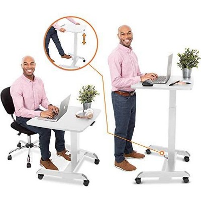 White Adjustable Mobile Podium with Pneumatic Height and Tilt