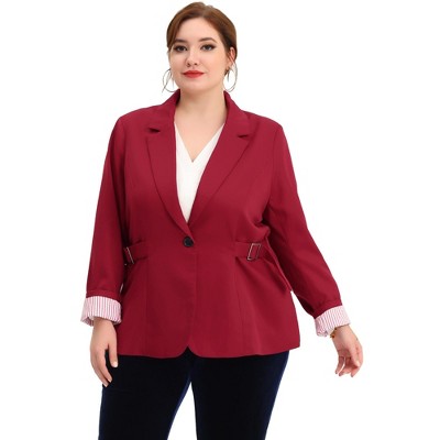 Asymmetrical Draped Cape Blazer with Notched Lapel - Burgundy main image 0