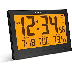 Marathon Jumbo Atomic 15 Inch Wall  Clock With Automatic Backlight, 8 Time Zones And Indoor Temperature - 1 of 4