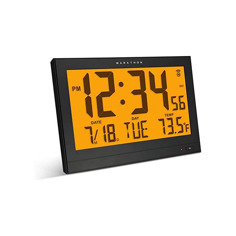 Marathon Jumbo Atomic 15 Inch Wall  Clock With Automatic Backlight, 8 Time Zones And Indoor Temperature, 1 of 7