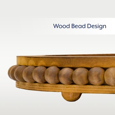 Stained Wood Oval Beaded Decorative Tray