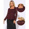 Allegra K Women's Lace Square Neck Long Sleeve Stertch Elegant Casual Peplum Blouse - 2 of 4