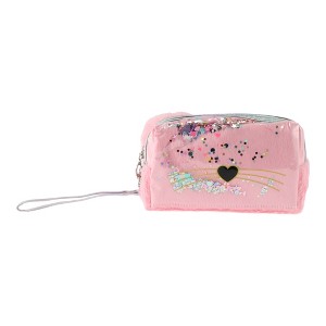 Unique Bargains Women Portable Heart Sequin Makeup Bag Pink 1 Pc - 1 of 3