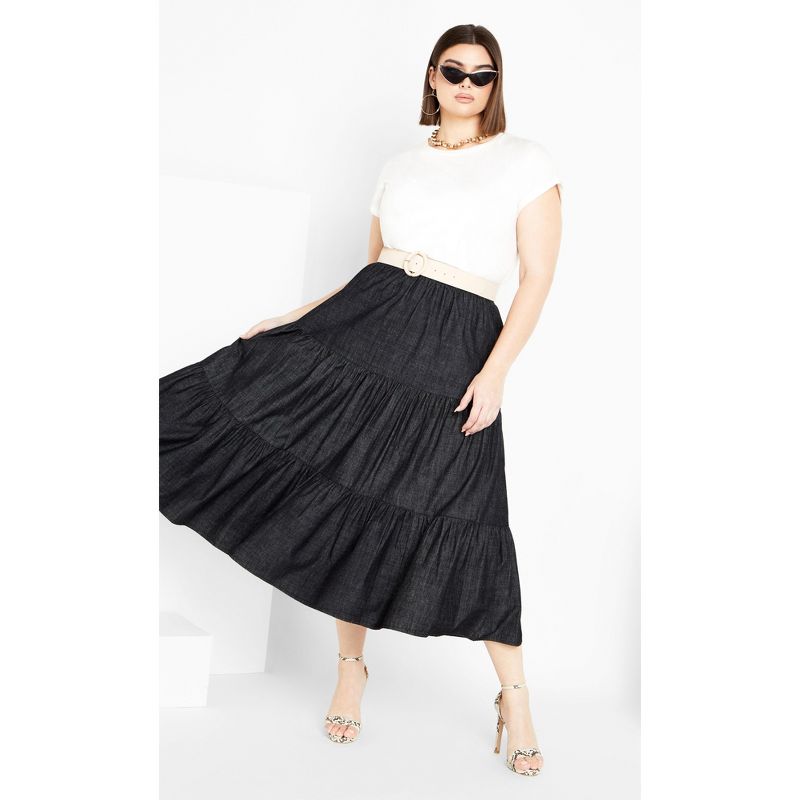 Women's Plus Size Denim Tier Skirt - black | CITY CHIC, 3 of 8