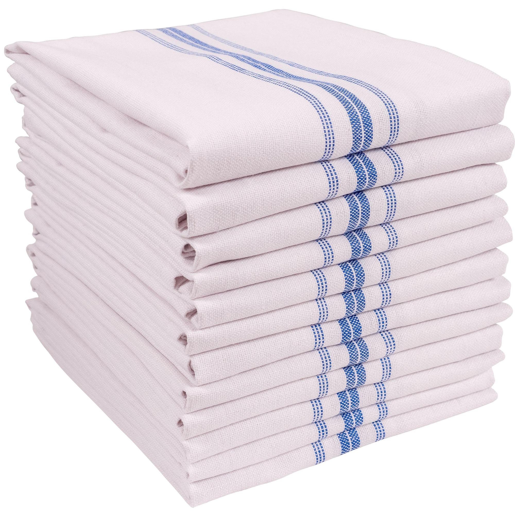 KAF Home Farmhouse Stripe Set Of 12 Kitchen Towels - 15" x 25", In Blue