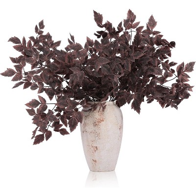 Attop 4 Pcs Artificial Cimicifuga Leaf Spray, 23 in Faux Burgundy Fall Greenery Branch with Long Stems for Decor Chocolate 23 in