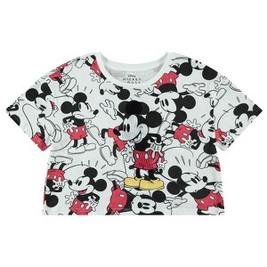 Ladies Mickey Mouse Fashion Shirt - Disney Mickey Mouse Clothing - Mickey Mouse Allover Print Crop Top T-Shirt - 1 of 4