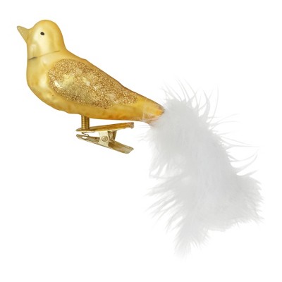 Northlight 5.5" Gold Bird with Feather Tail Glass Clip On Christmas Ornament